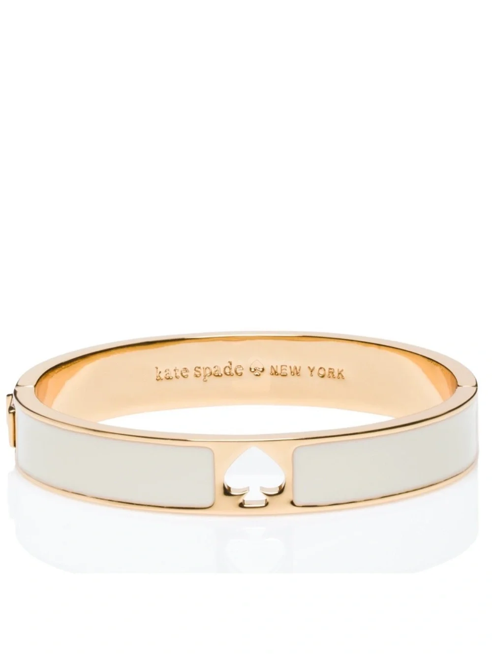 NWT~KATE SPADE~Cream/Gold Spot the Spade Enamel Hinged Bangle